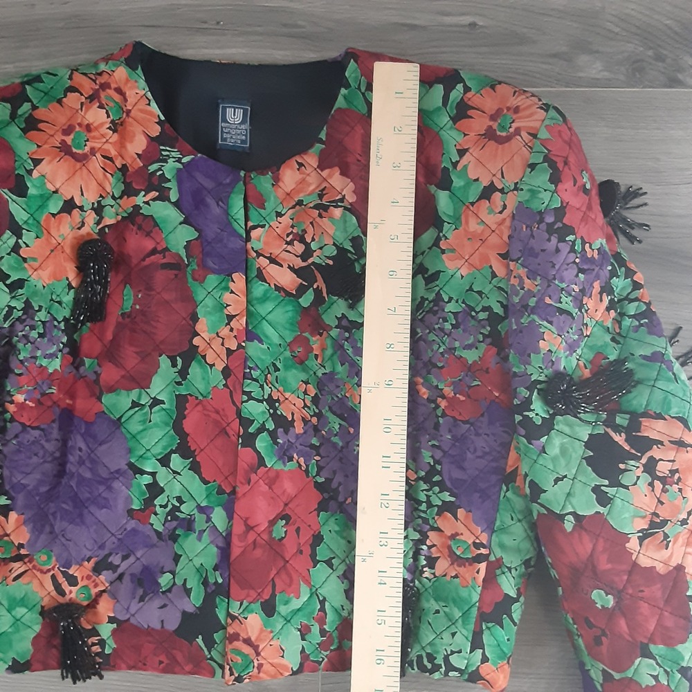 VTG Emanuel Ungaro Parallele Paris Vintage Floral Quilted Cropped Beaded Jacket - Picture 4 of 13